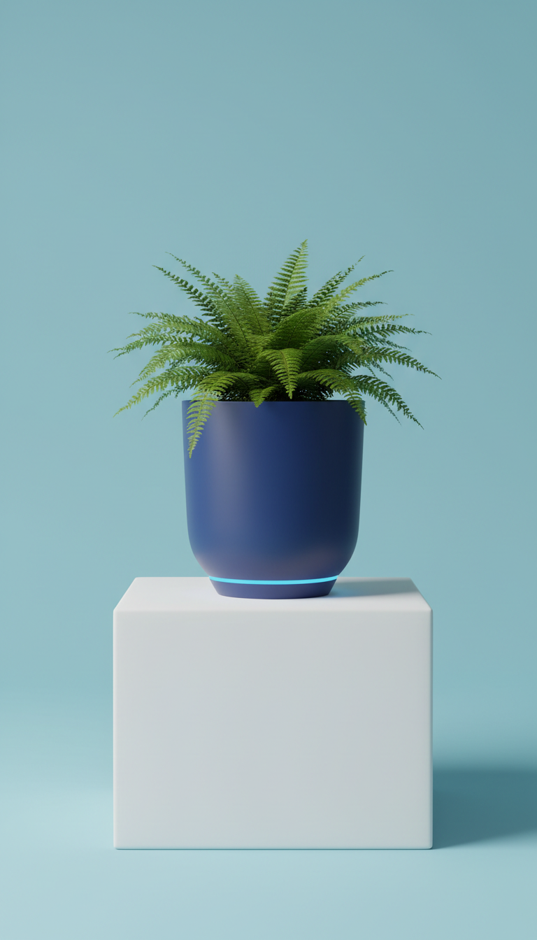 Midnight Blue smart flowerpot with fern